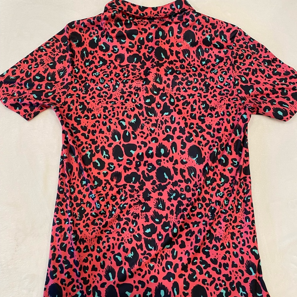 Sunday Swagger golf polo size small - pink with black and green cheetah print